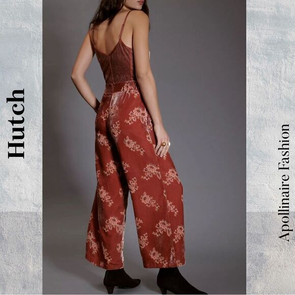 HUTCH FOR ANTHROPOLOGIE FLORAL VELVET BURNOUT PANTS IN RUSTIC ORANGE MEDIUM NEW - Picture 1 of 7